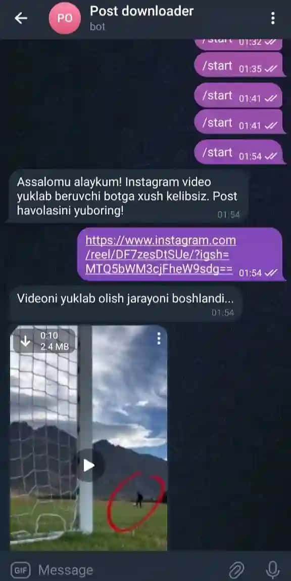 Instagram linkdan video yuklovchi telegram bot