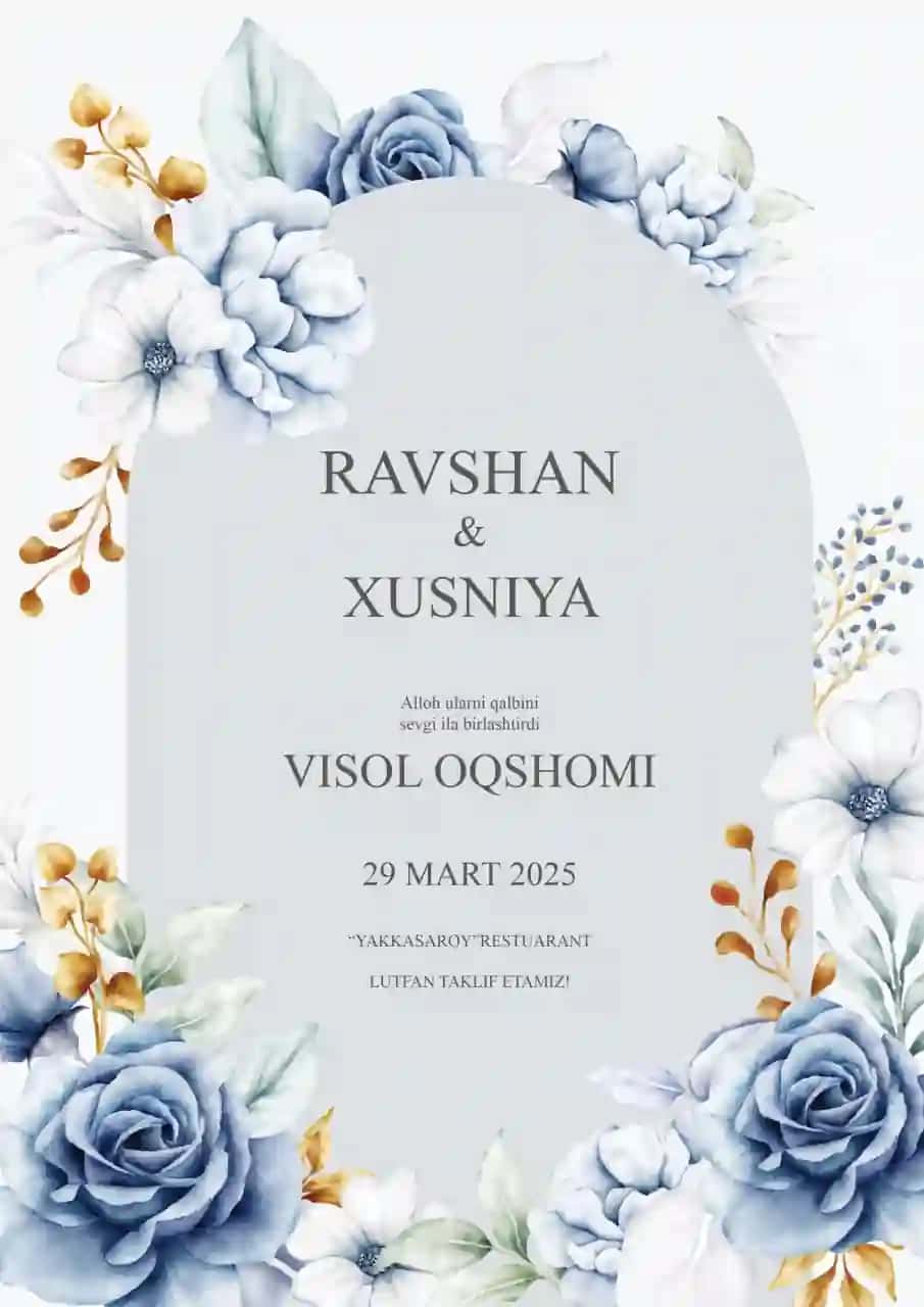 🌿 Nikoh Taklifnomasi — "Ravshan & Xusniya" PSD Shablon