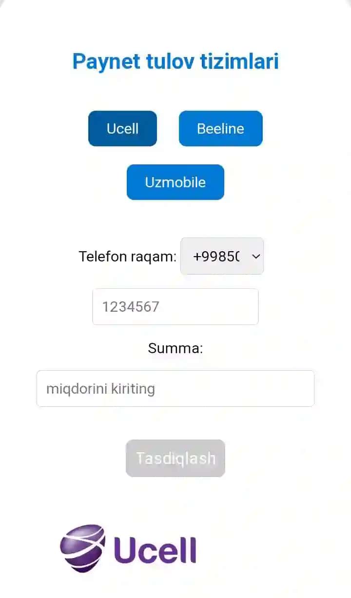 Paynet ilovasi html code