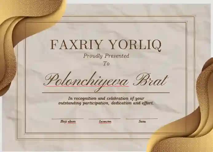 Faxriy yorliq shablon tayyori andoza