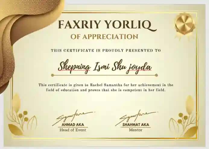 Faxriy yorliq shablon tayyori andoza