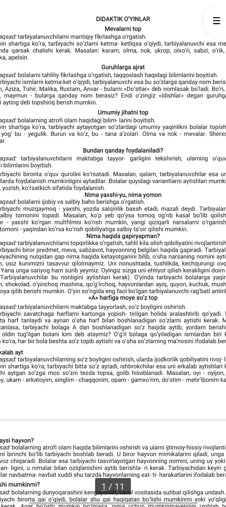 didaktik o'yinlar