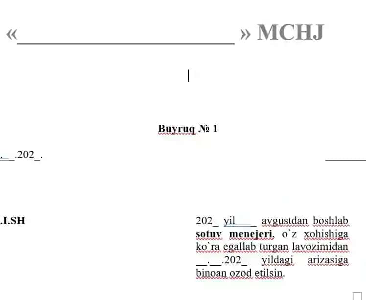 Xodimni ishdan bo'shatish to'g'risida buyruq