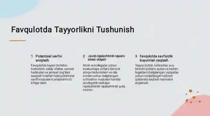 Favqulotda vaziyat xavfi tug'ulganda va sodir bolganda xarakatlanish
