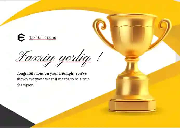 Faxriy yorliq shablon tayyori andoza