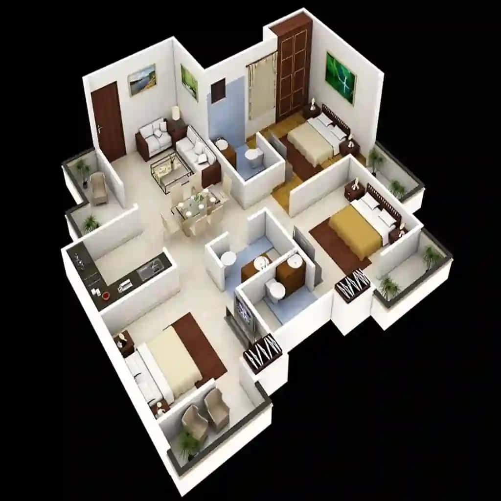 Modern 3D Apartment Interior Floor Plan Design