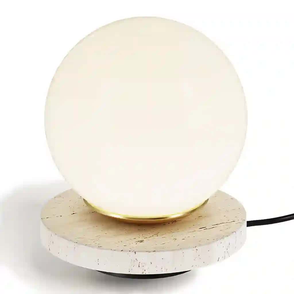 Malachi Table lamp in frosted glass and travertine