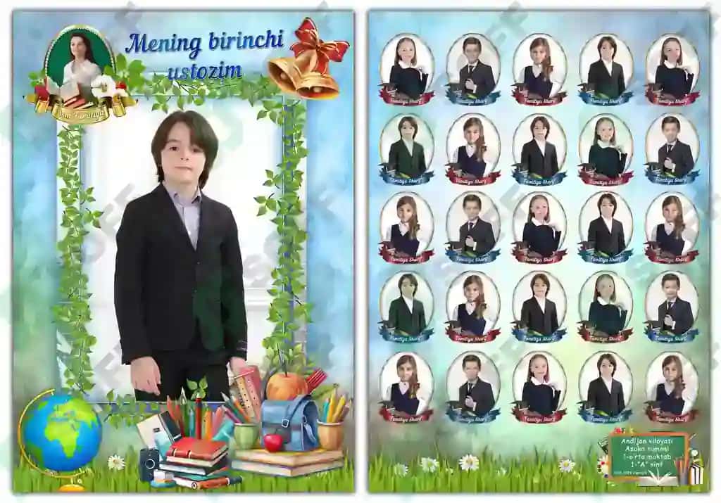 Vinetka Mening birinchi ustozim - Albom, 1 sinf uchun shablon