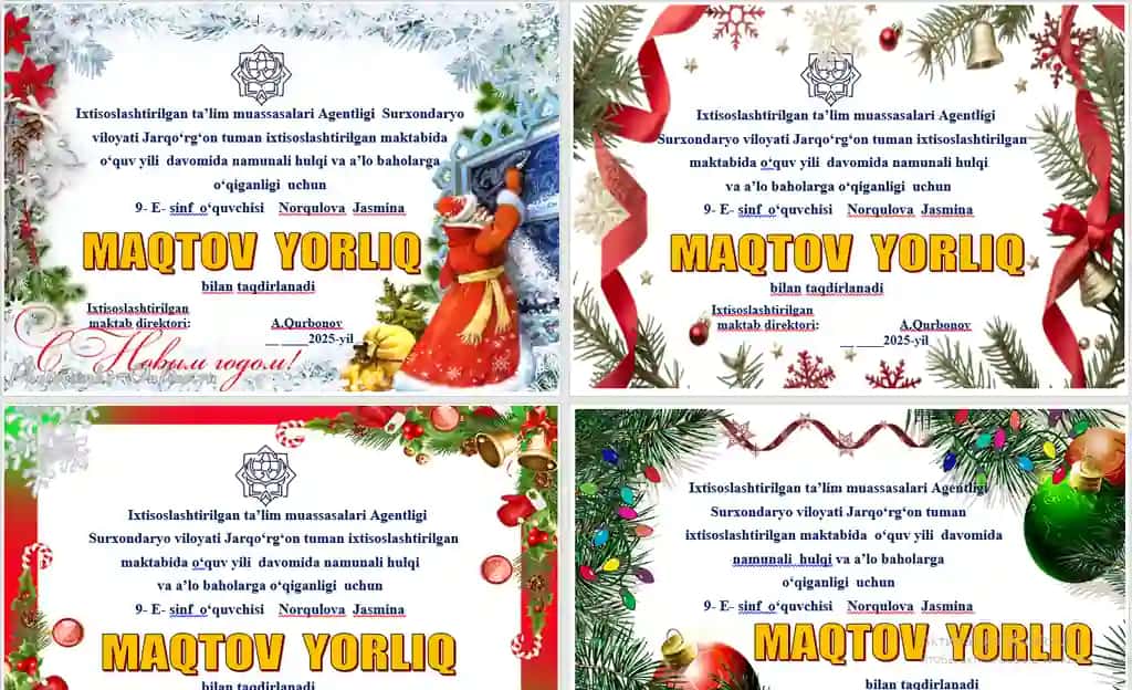Faxriy va maqtov yorliqlari