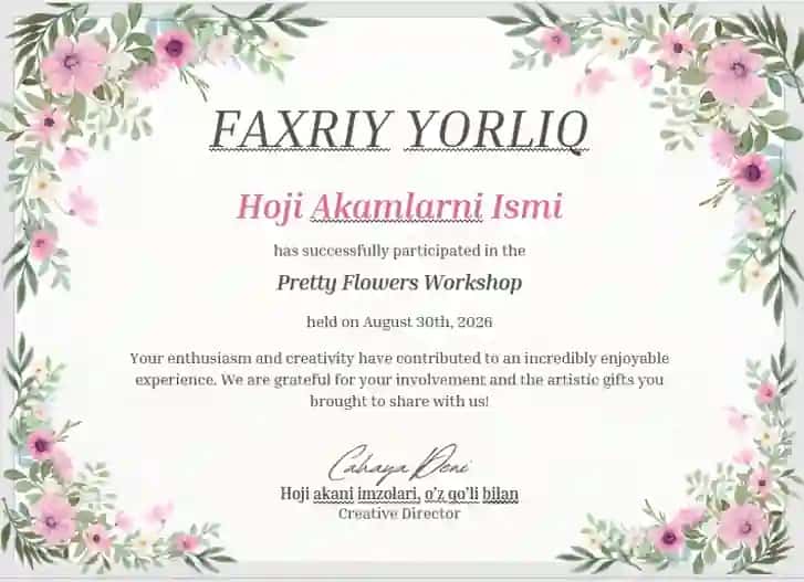 Faxriy yorliq shablon tayyori