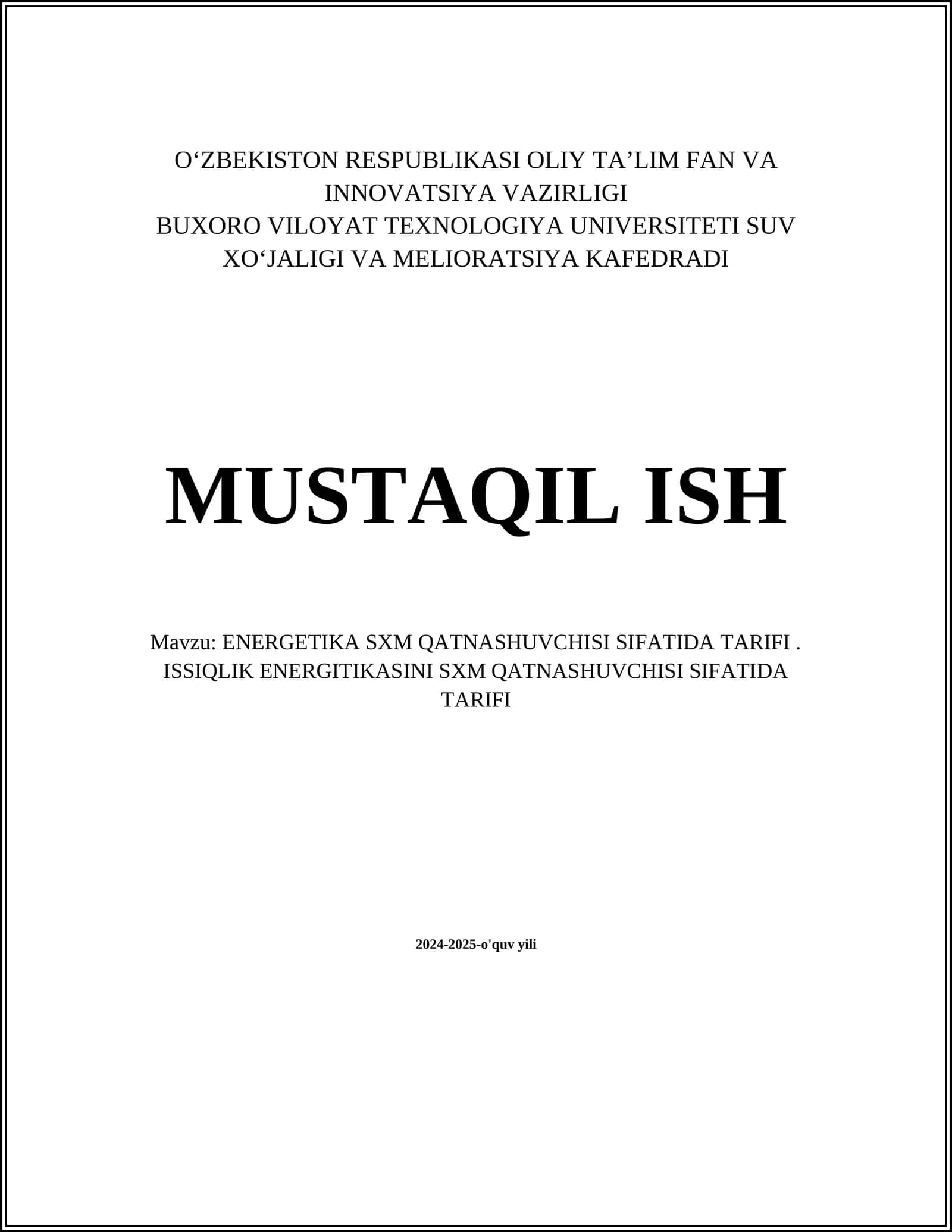 ENERGETIKA SXM QATNASHUVCHISI SIFATIDA TARIFI