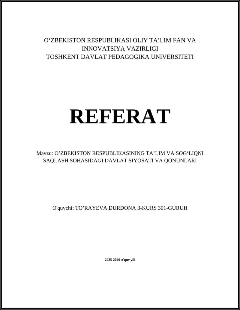O‘ZBEKISTON RESPUBLIKASI OLIY TA’LIM FAN VA INNOVATSIYA VAZIRLIGI