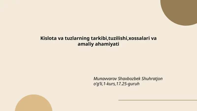 Kislota va tuzlarning kimyoviy tarkibi