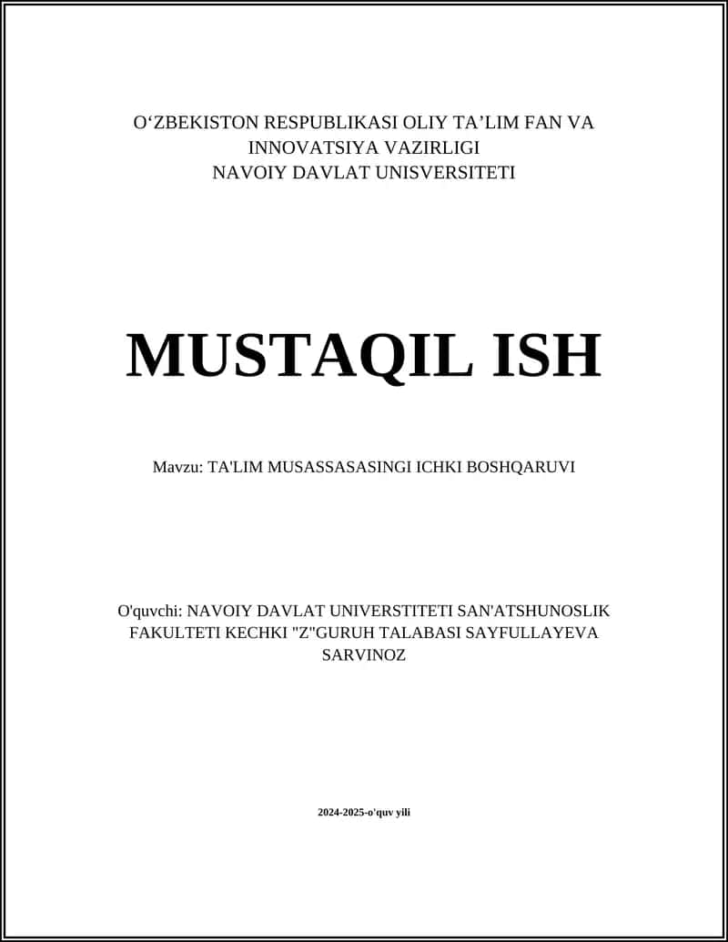 TA'LIM MUSASSASASINGI ICHKI BOSHQARUVI