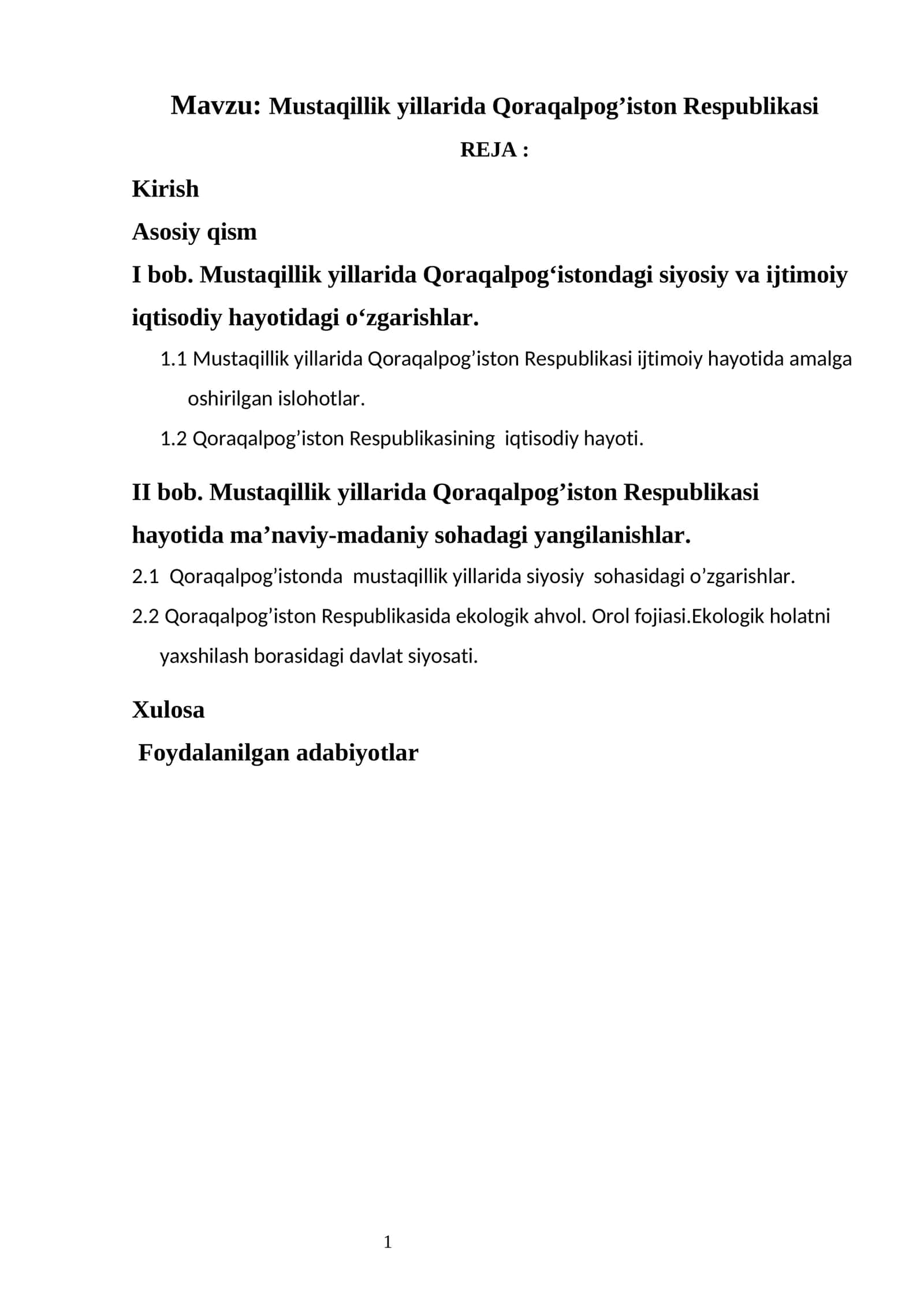 Mustaqillik yillarida Qoraqalpog’iston Respublikasi