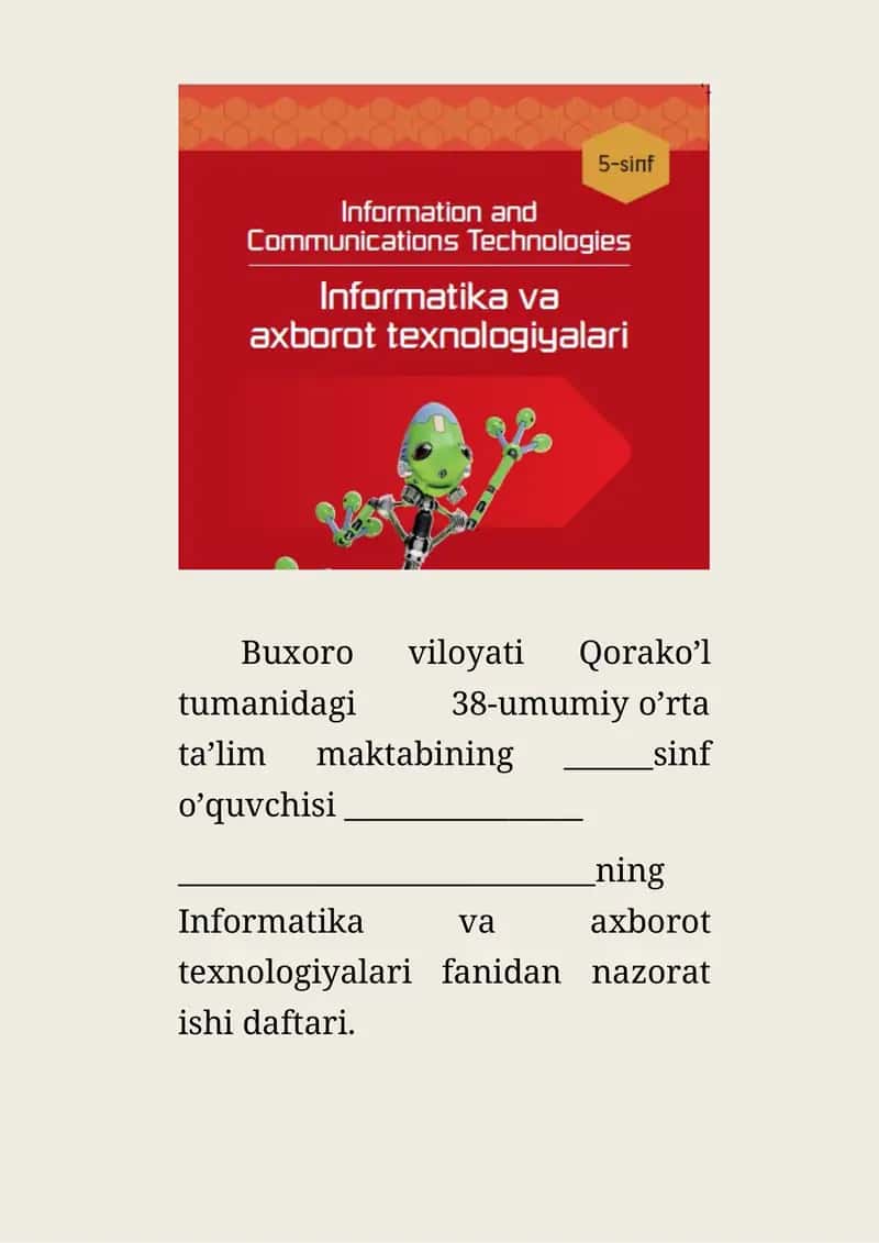 Informatika va axborot texnologiyalari fanidan nazorat ishi daftari