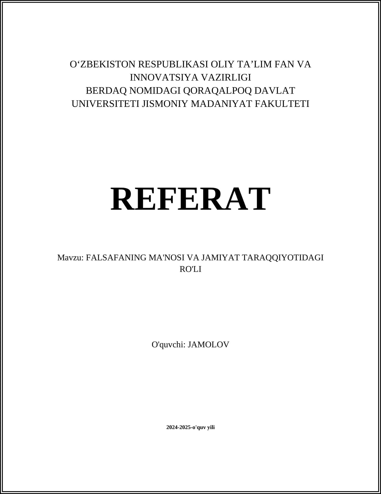 FALSAFANING MA'NOSI VA JAMIYAT TARAQQIYOTIDAGI RO'LI