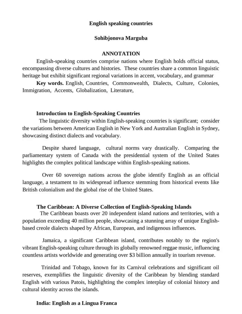 English speaking countries