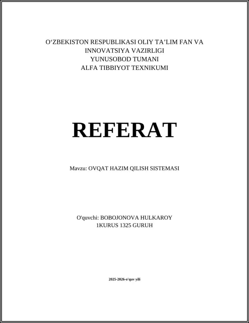 OVQAT HAZIM QILISH SISTEMASI