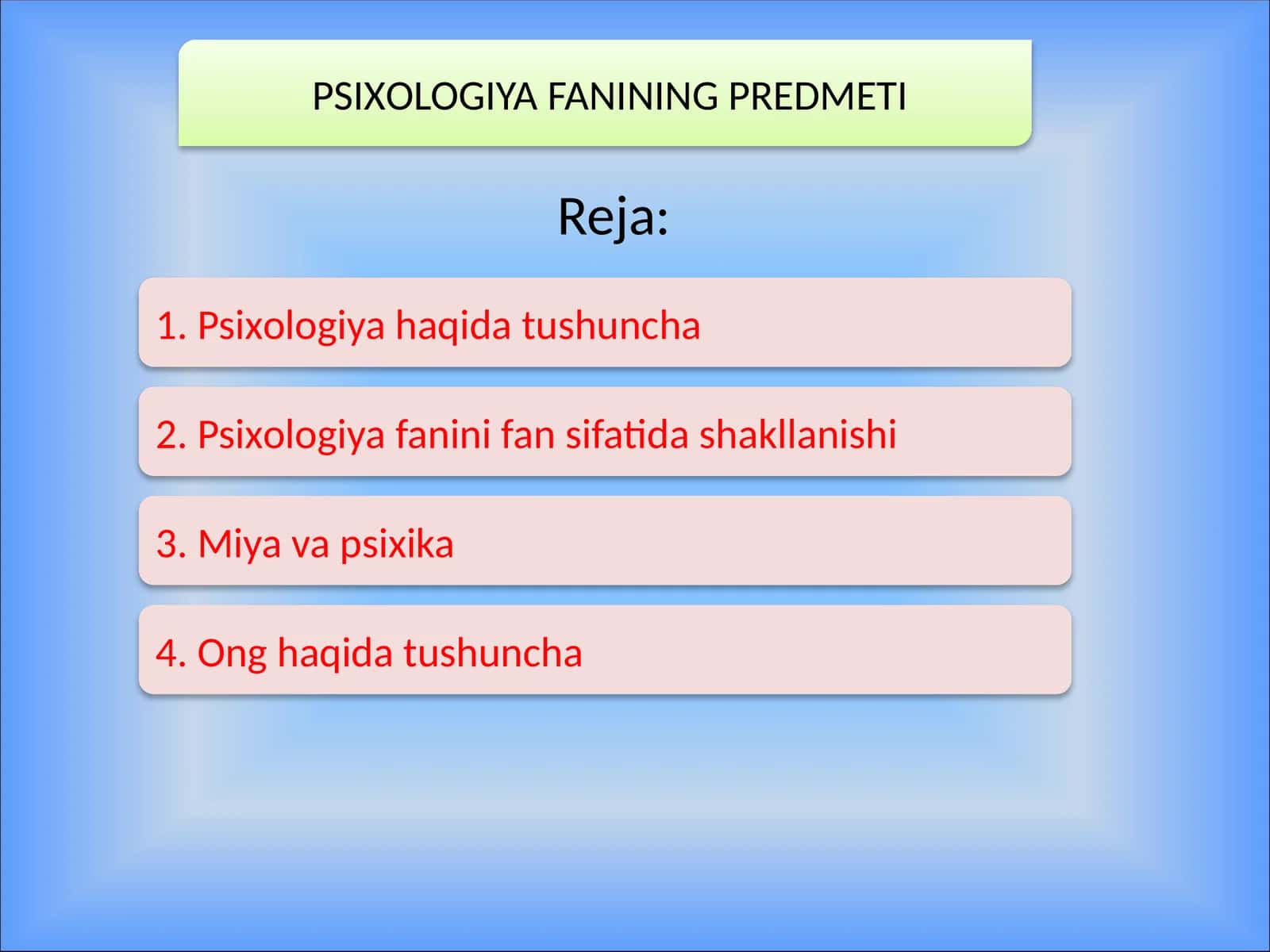 Psixologiya faning Predmeti
