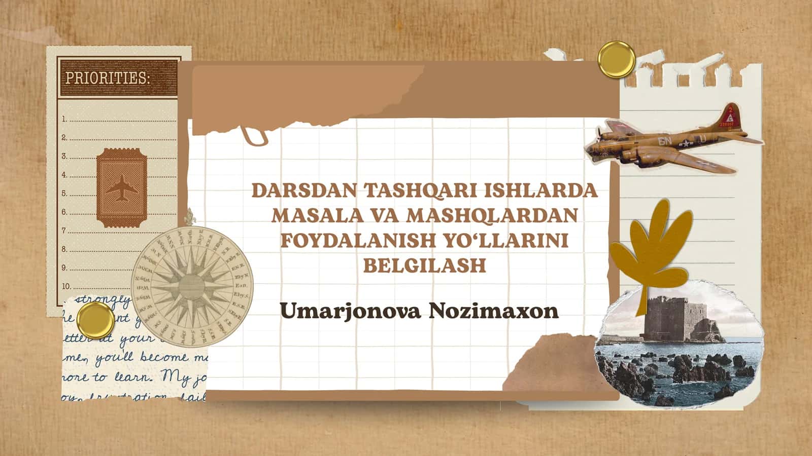 Darsdan tashqari ishlarda masala va mashqlardan foydalanish yo‘llarini belgilash.