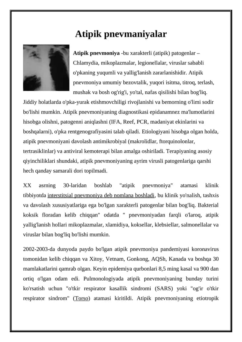 Atipik pnevmaniyalar