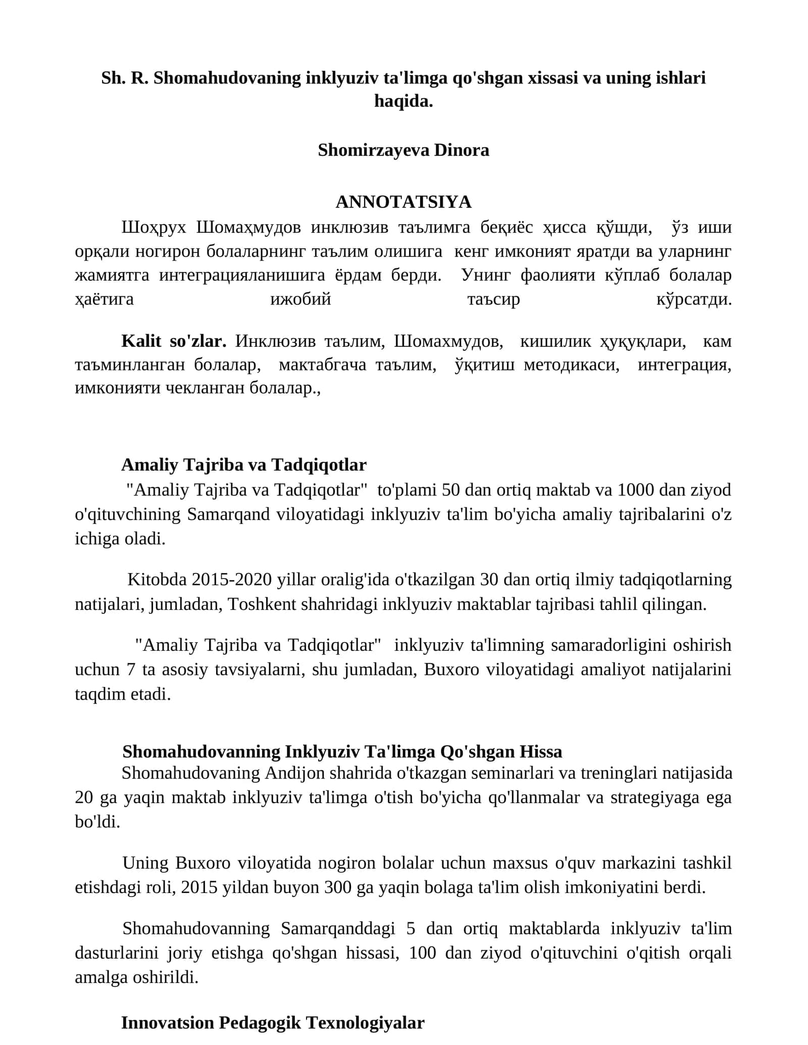 Amaliy Tajriba va Tadqiqotlar