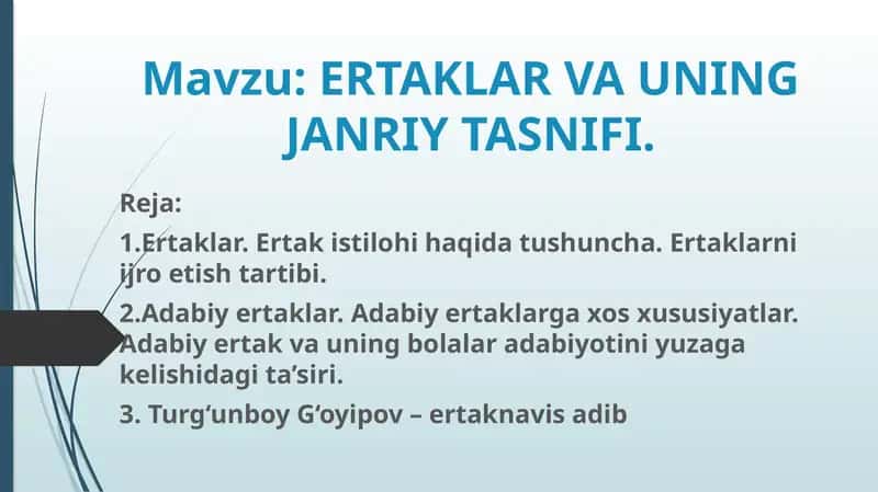 Ertaklar va ularning janriy tasnifi