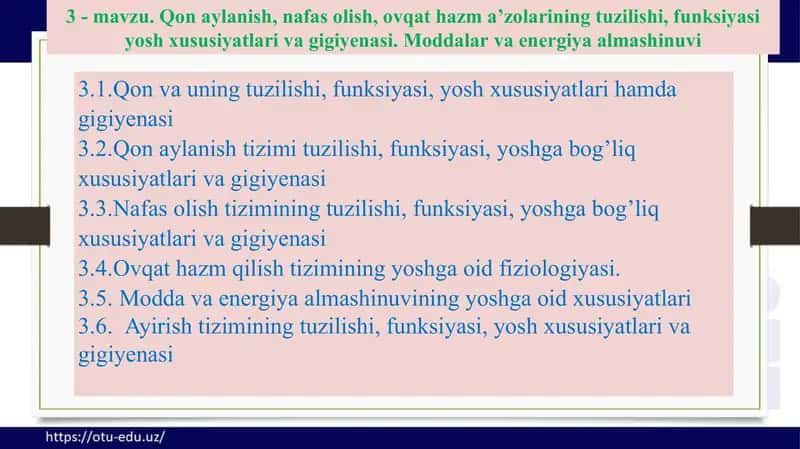 Qon, nafas olish, ovqat hazm a’zolari