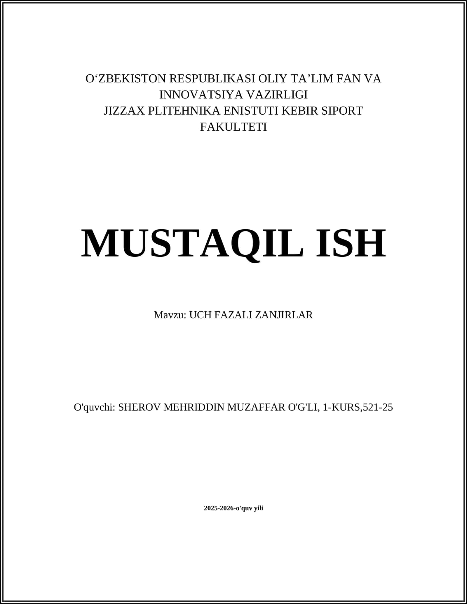 UCH FAZALI ZANJIRLAR