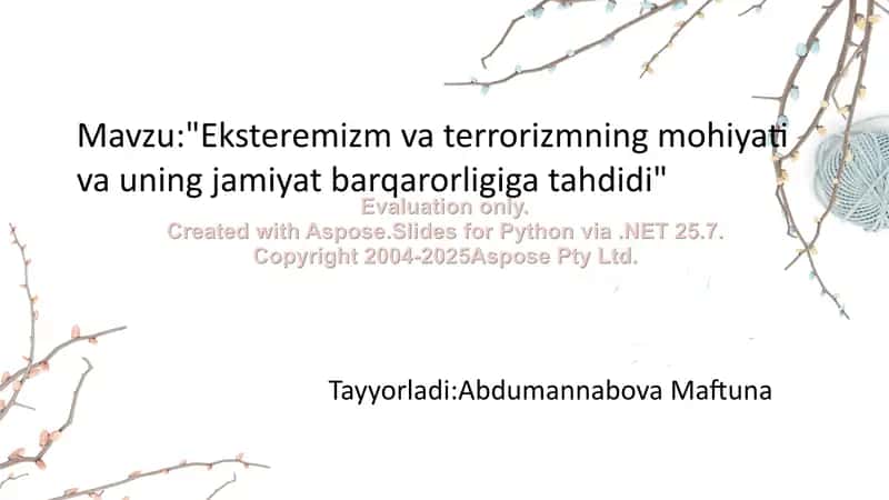 Eksteremizm va terrorizmning mohiyati va uning jamiyat barqarorligiga tahdidi