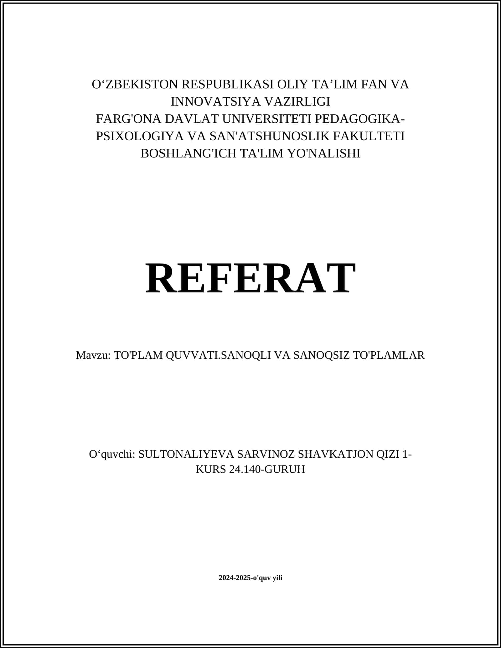 TO'PLAM QUVVATI.SANOQLI VA SANOQSIZ TO'PLAMLAR