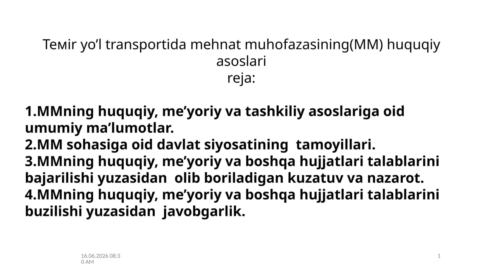Temir yo’l transporti damehmat muhofazasi huquqiy asoslari