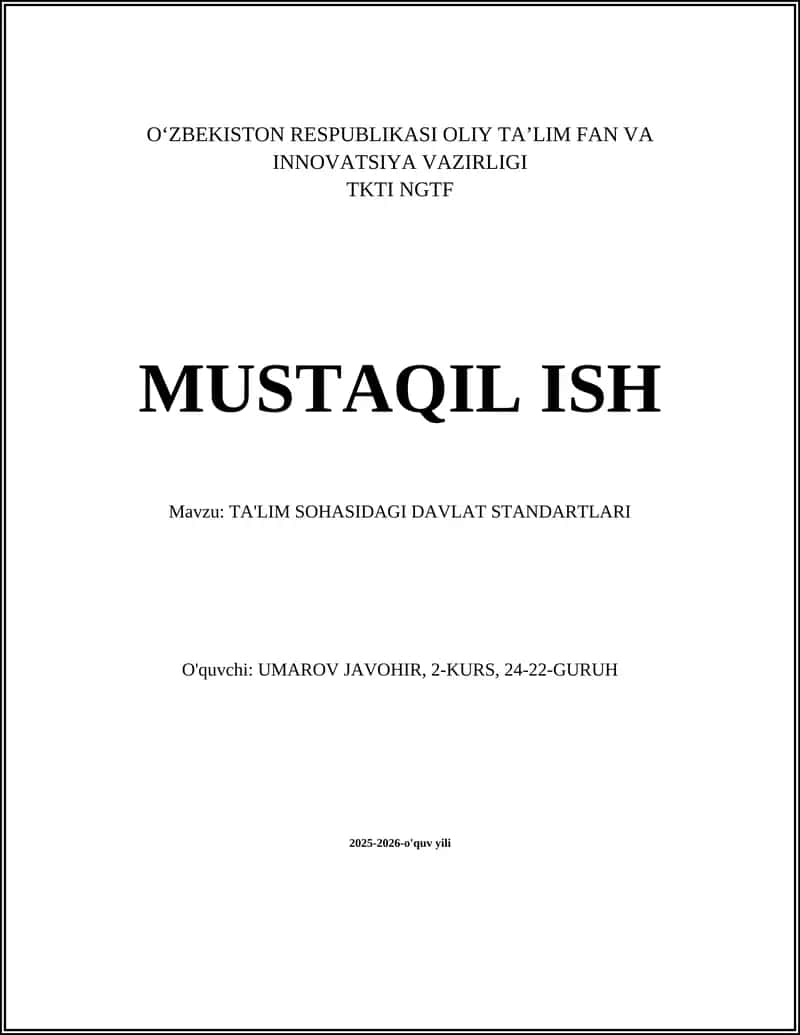 Ta'lim Sohasidagi Davlat Standartlar