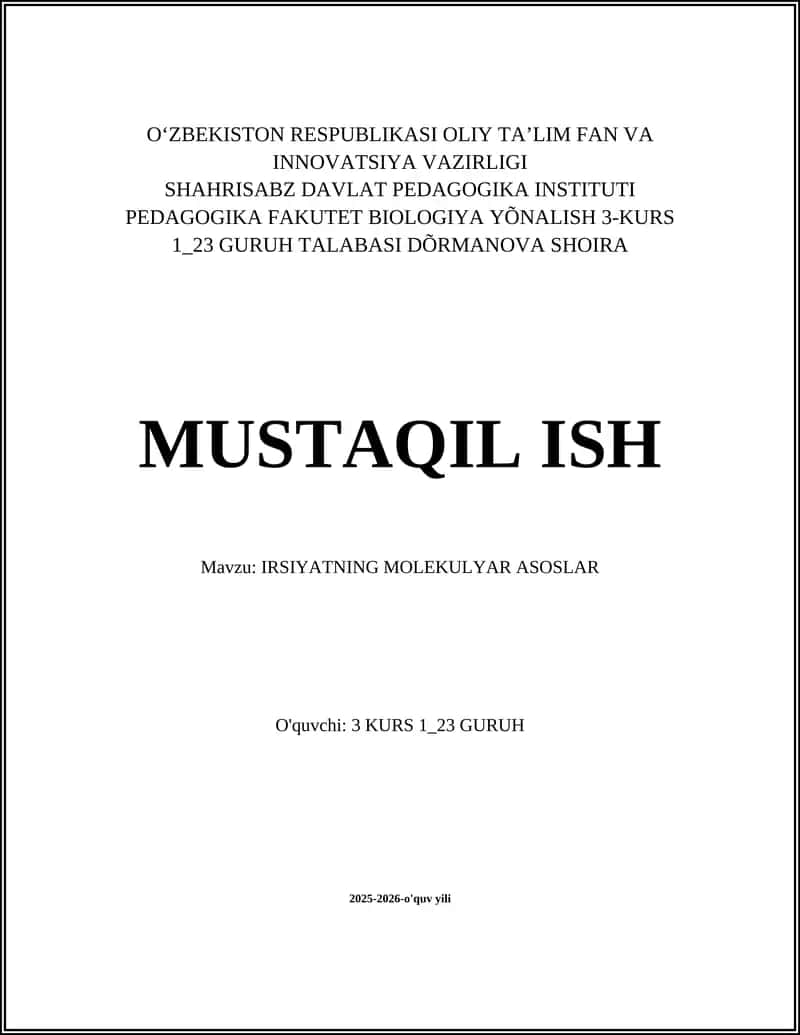 IRSIYATNING MOLEKULYAR ASOSLAR