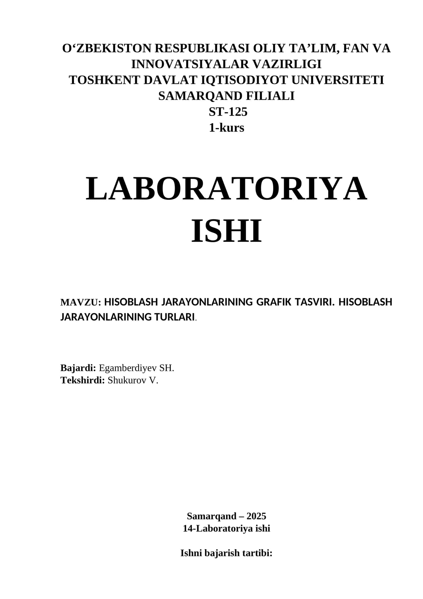 HISOBLASH JARAYONLARINING GRAFIK TASVIRI. HISOBLASH JARAYONLARINING TURLARI