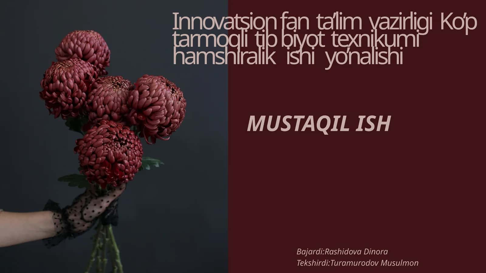 Innovatsion fan ta’lim vazirligi Ko’p tarmoqli tib biyot texnikumi hamshiralik ishi yo’nalishi