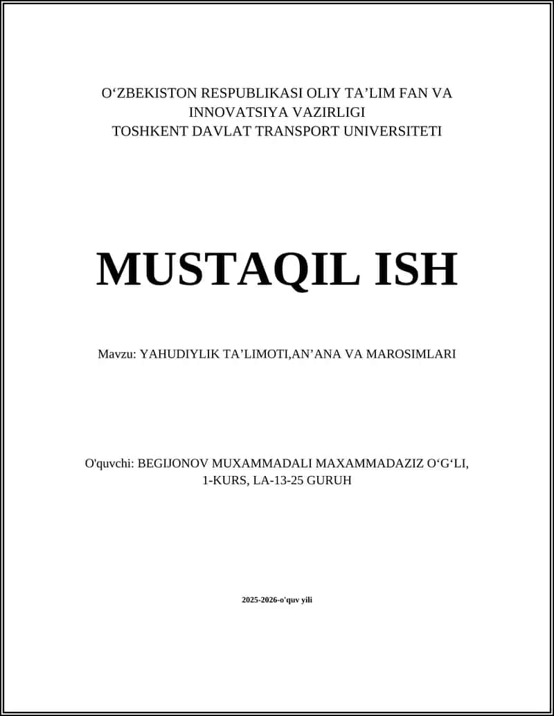 YAHUDIYLIK TAʼLIMOTI,ANʼANA VA MAROSIMLARI