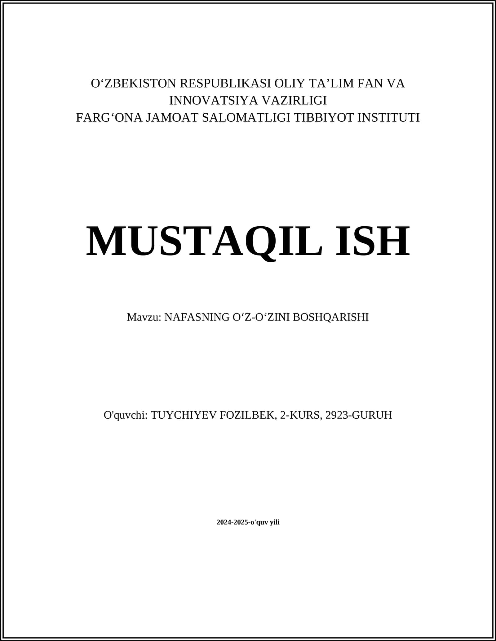 NAFASNING OʻZ-OʻZINI BOSHQARISHI