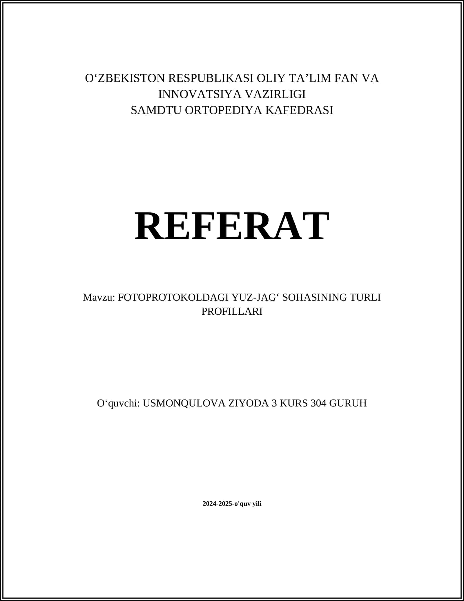 FOTOPROTOKOLDAGI YUZ-JAGʻ SOHASINING TURLI PROFILLARI