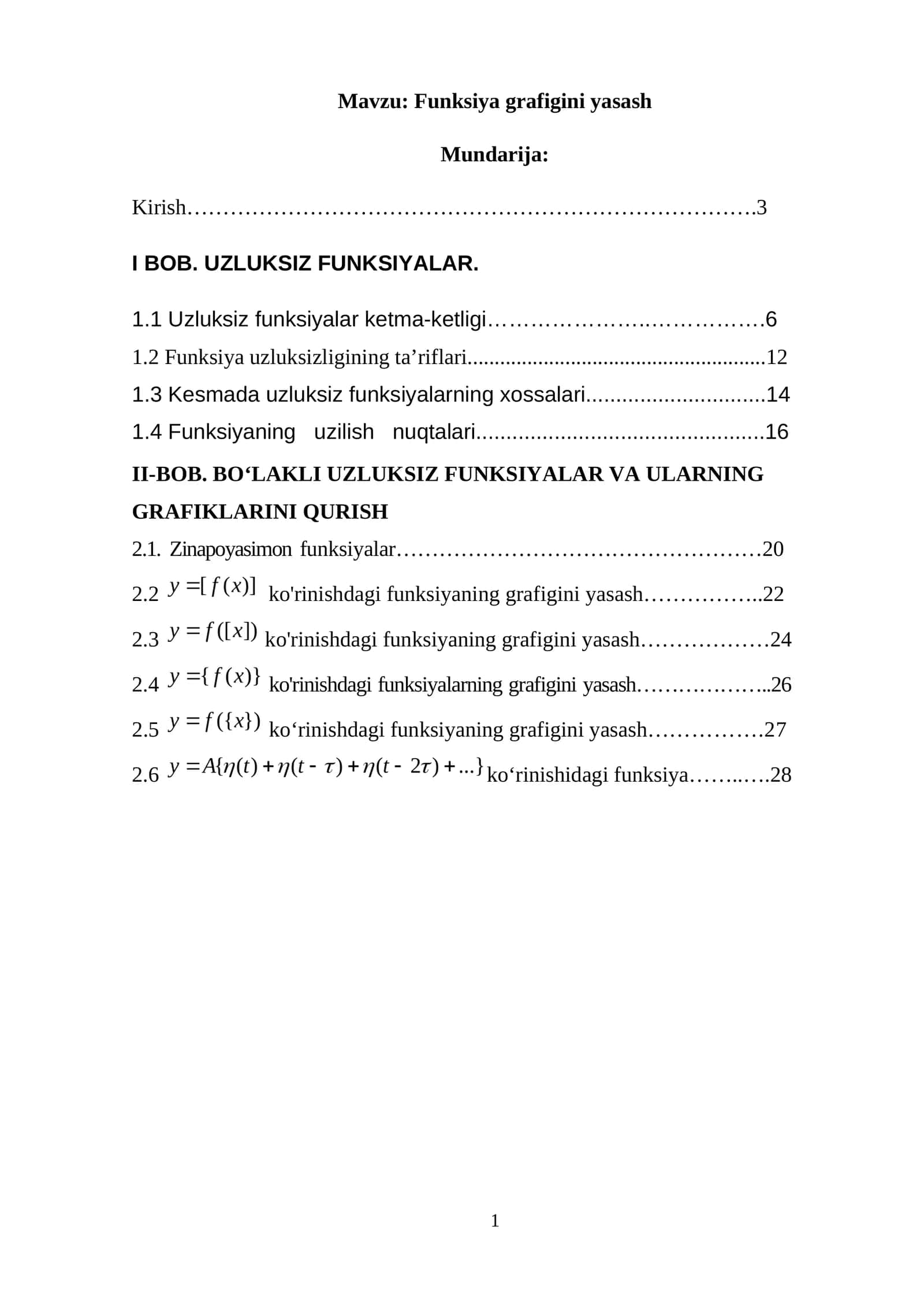 Funksiya grafigini yasash
