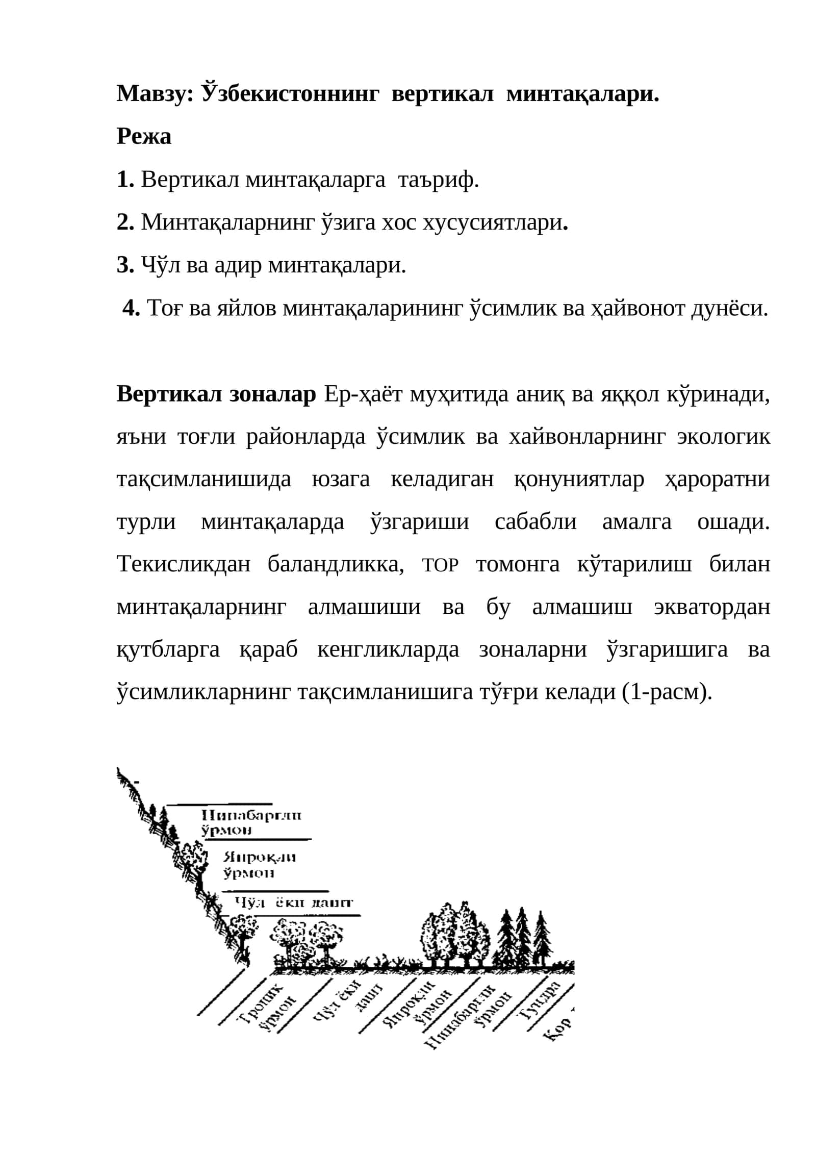 Ўзбекистоннинг вертикал минтақалари