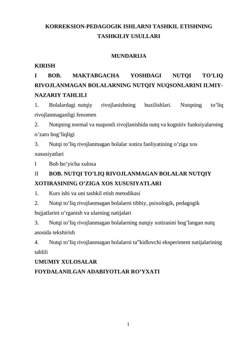 KORREKSION-PEDAGOGIK ISHLARNI TASHKIL ETISHNING TASHKILIY USULLARI