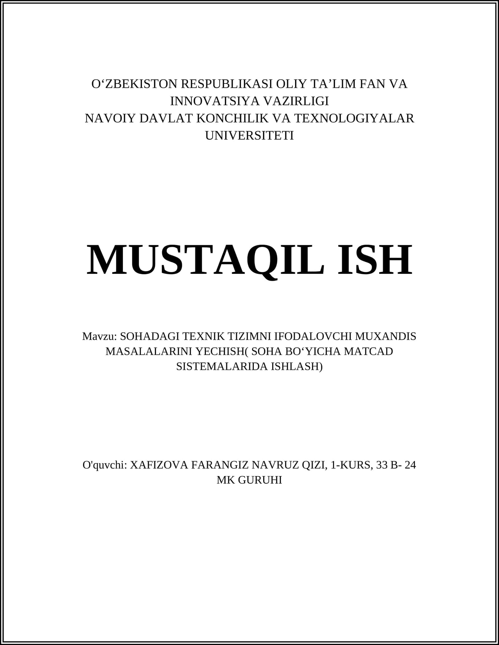 MatCad dasturida muhandislik hisob-kitoblarini avtomatlashtirish