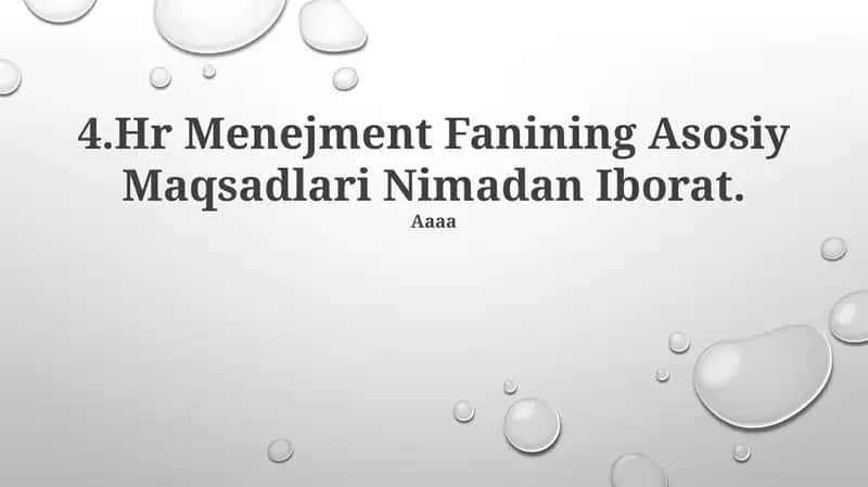HR Menejment Fanining Asosiy Maqsadlari