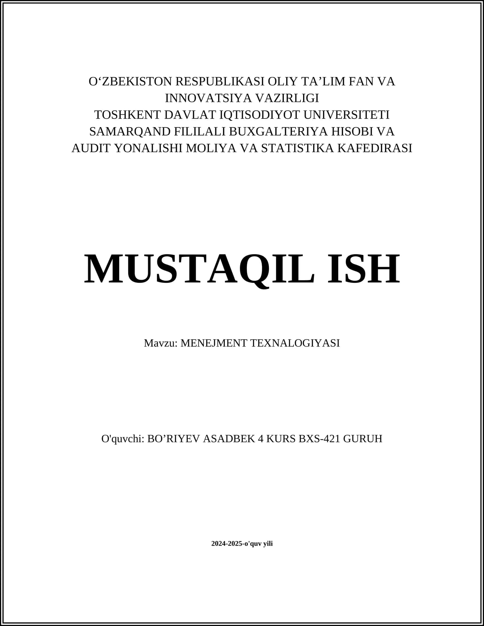 MENEJMENT TEXNALOGIYASI
