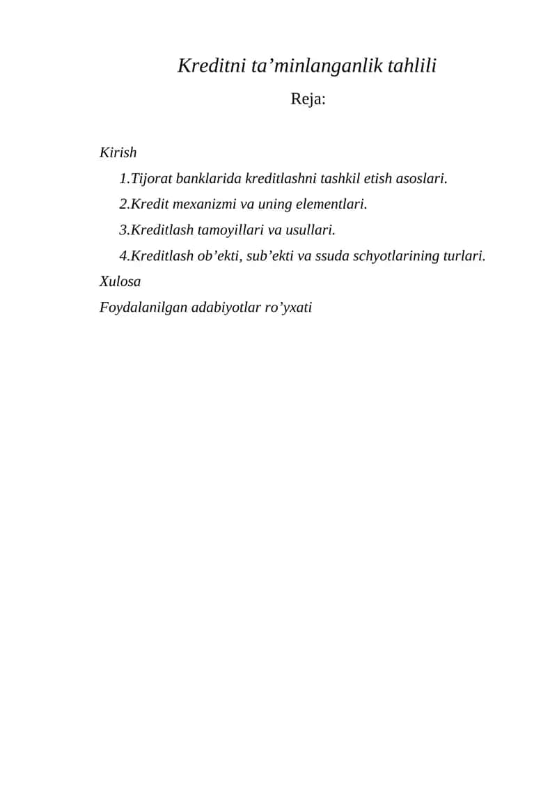 Kreditni ta’minlanganlik tahlili