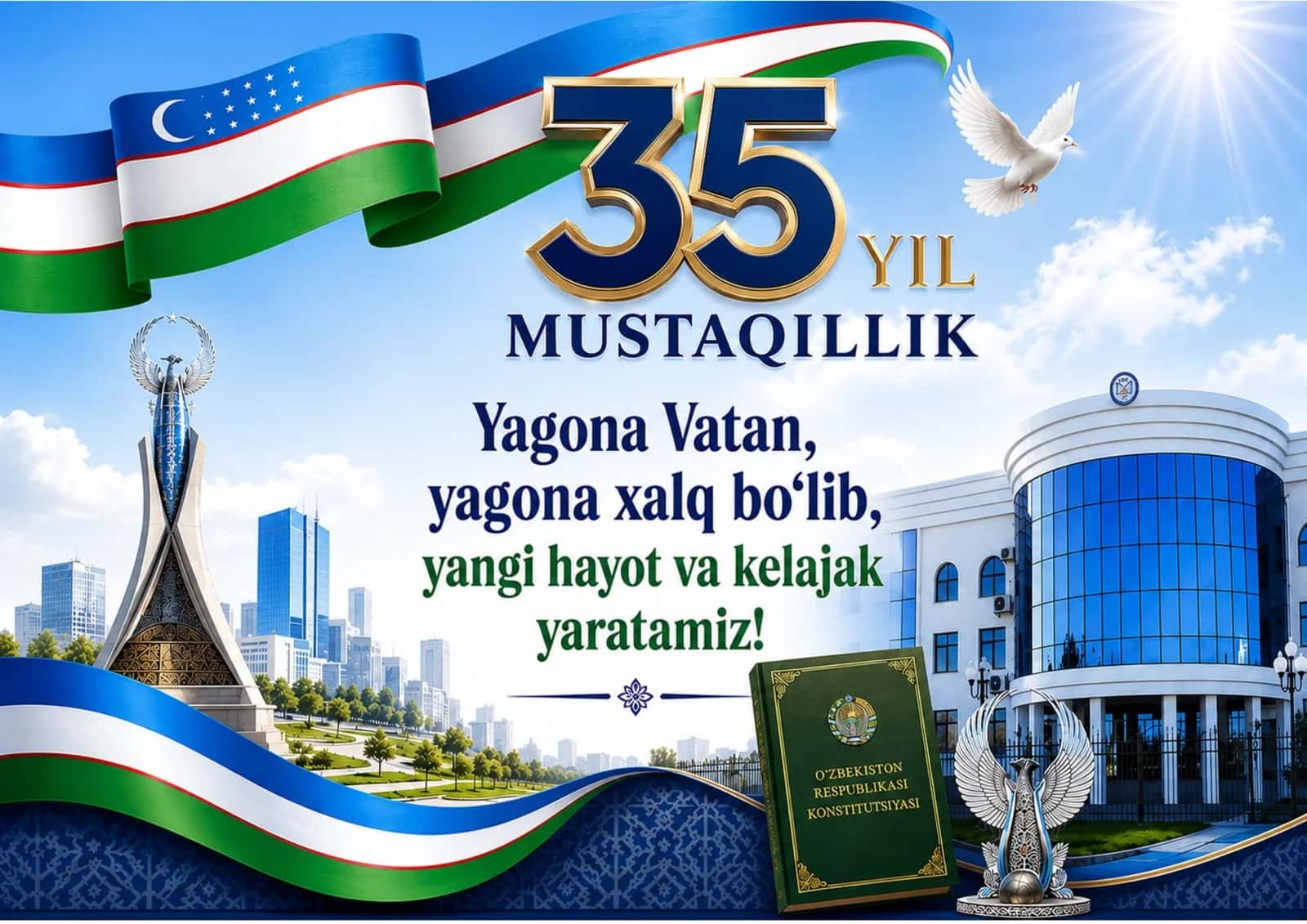O‘zbekiston Mustaqilligining 35 yilligiga bag‘ishlangan bayram posteri