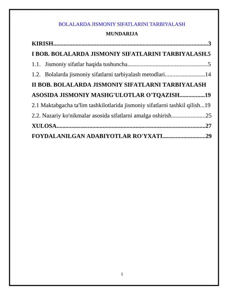 BOLALARDA JISMONIY SIFATLARINI TARBIYALASH