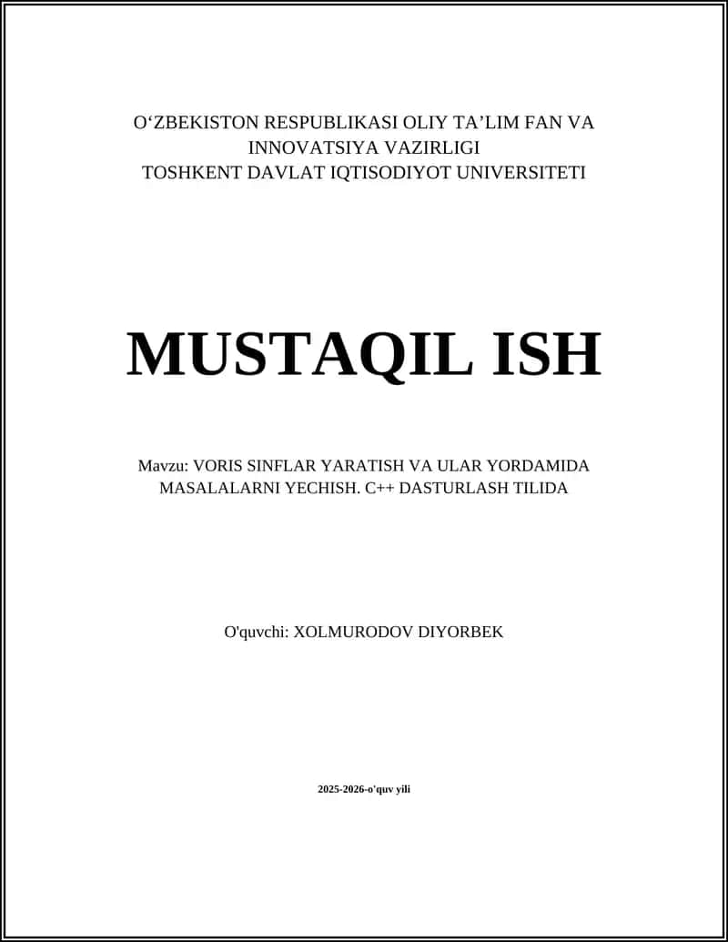 Voris SINFLAR YARATISH VA ULAR YORDAMIDA MASALALARNI YECHISH